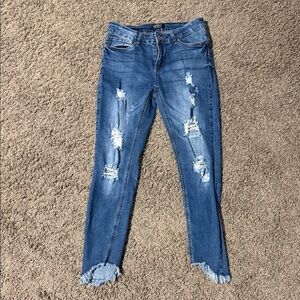 Forever 21 Ripped Blue Skinny Jeans
